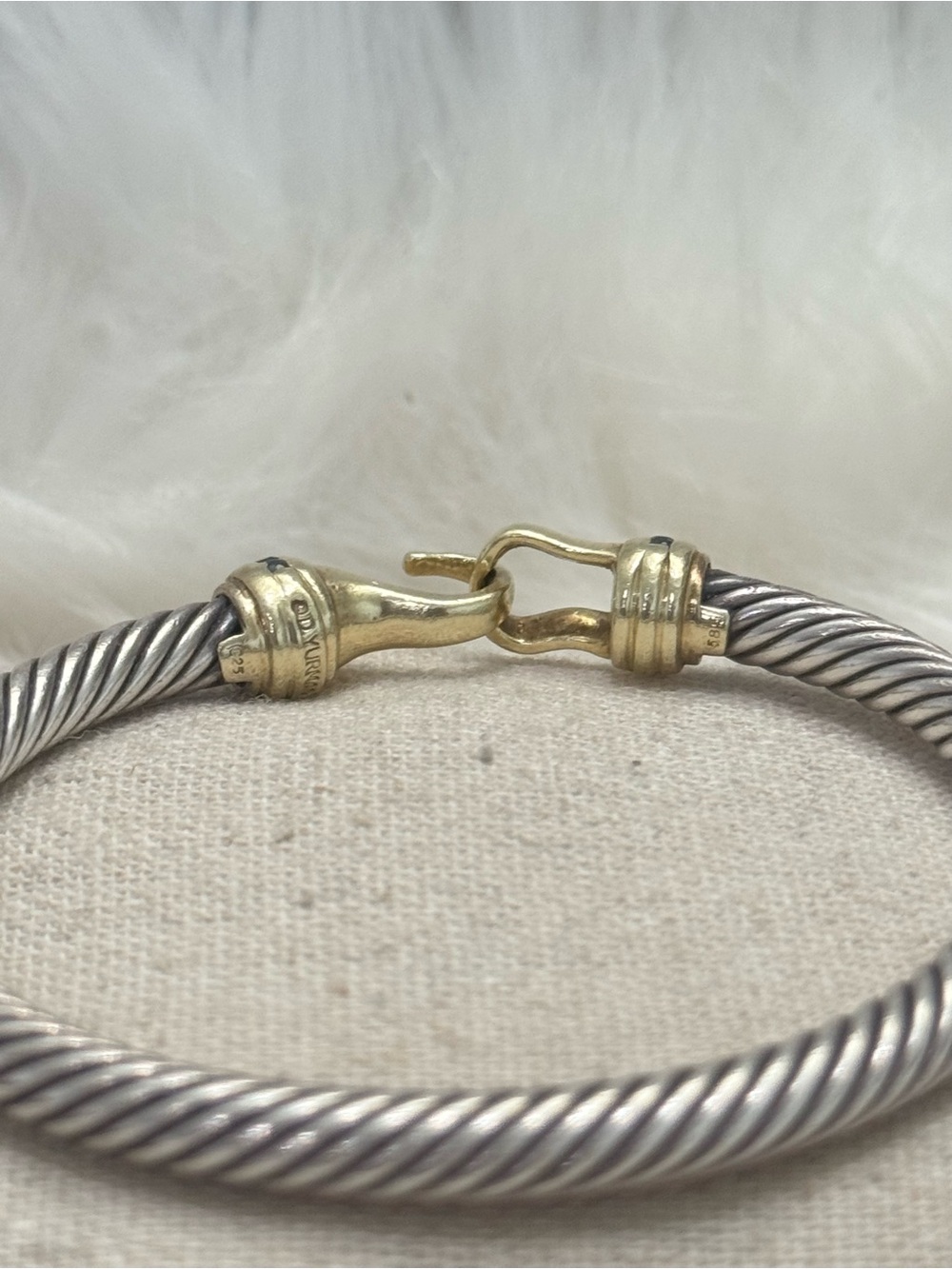 David Yurman .925 14K Gold 5mm Hook & Buckle Cable Bracelet w/Blue Sapphires - Picture 7 of 11